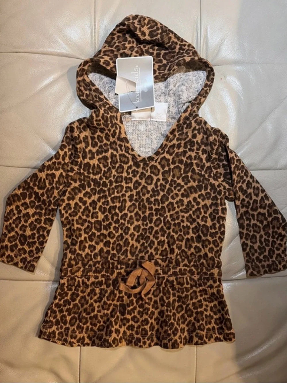 Koala Kids Leopard Print Hooded Top - Brown/Tan